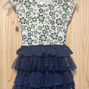 Girls 8 Taylor Joelle Designs Midnight In Manhattan Blue Green Floral Tulle Dres